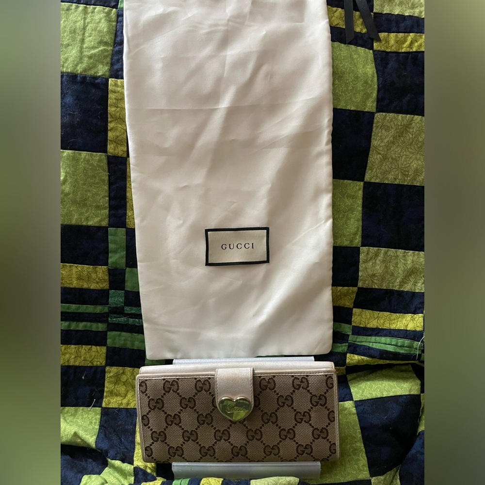 GUCCI Ophidia White Leather and Canvas Monogram Wallet w/ Dust Bag